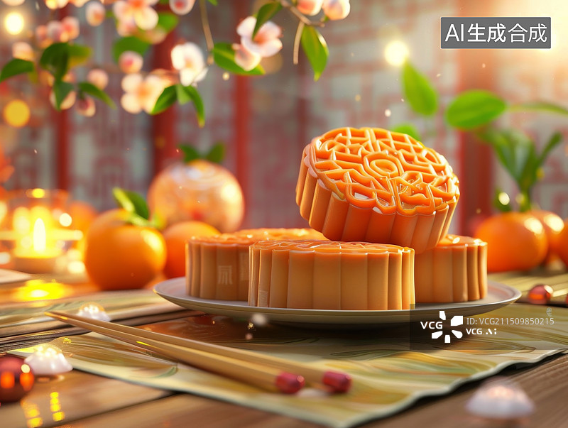 【AI数字艺术】传统节日美食月饼场景图片素材