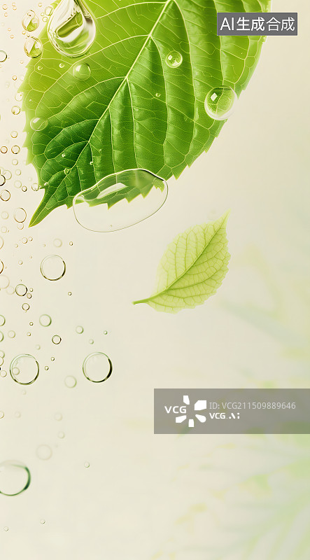 【AI数字艺术】绿色茶叶盒水珠图片素材