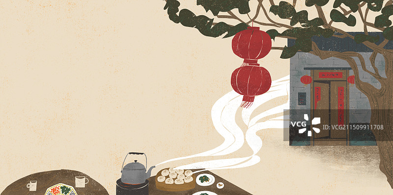 乡下老屋和小院的插画图片素材