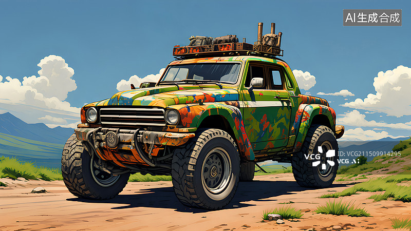 【AI数字艺术】沙漠中的越野车图片素材