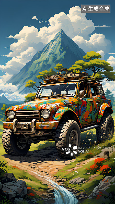 【AI数字艺术】行驶在路上的越野车图片素材