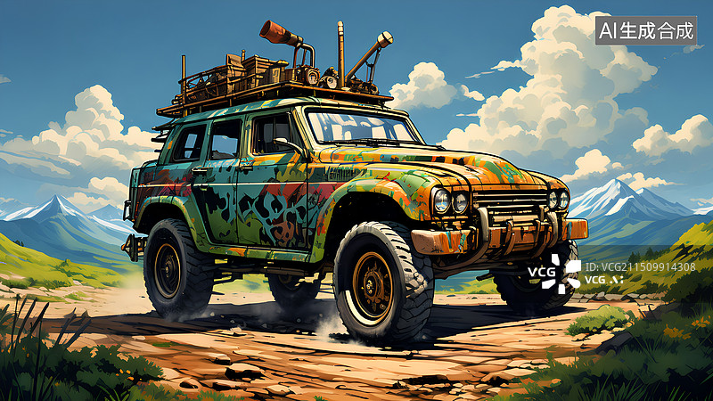 【AI数字艺术】行驶在路上的越野车图片素材