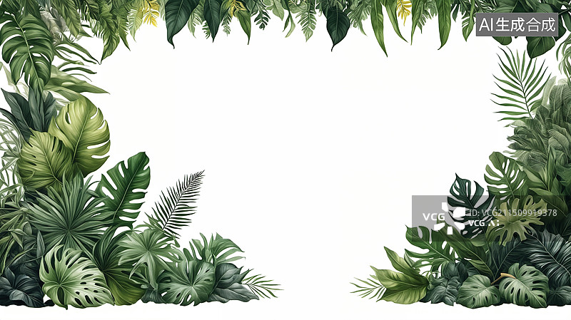 【AI数字艺术】热带丛林秘境：绿意盎然的插画世界图片素材