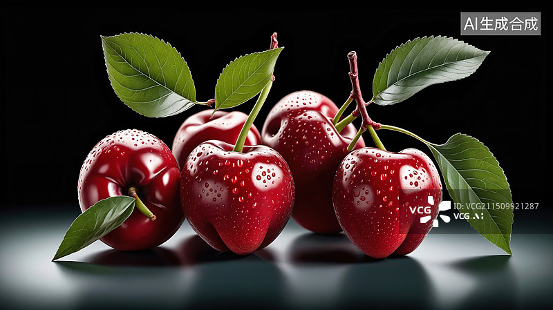 【AI数字艺术】自然之果：鲜红苹果与绿叶图片素材