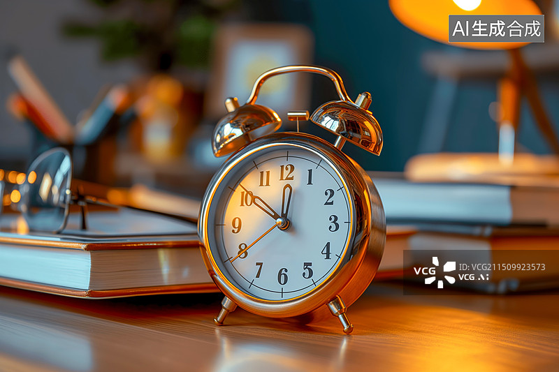【AI数字艺术】书桌上的闹钟特写图片素材