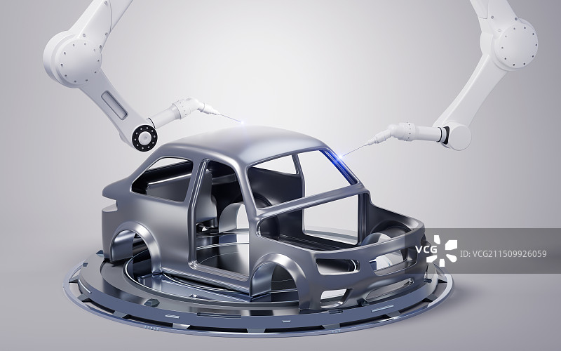 机械臂与汽车制造概念三维渲染图片素材