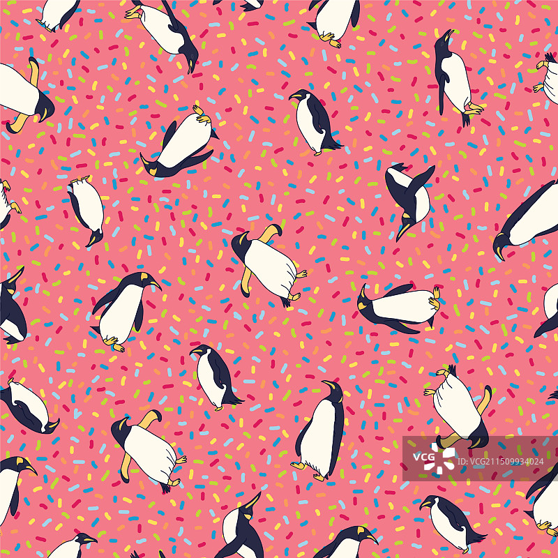 粉色背景上的企鹅和派对彩屑图片素材