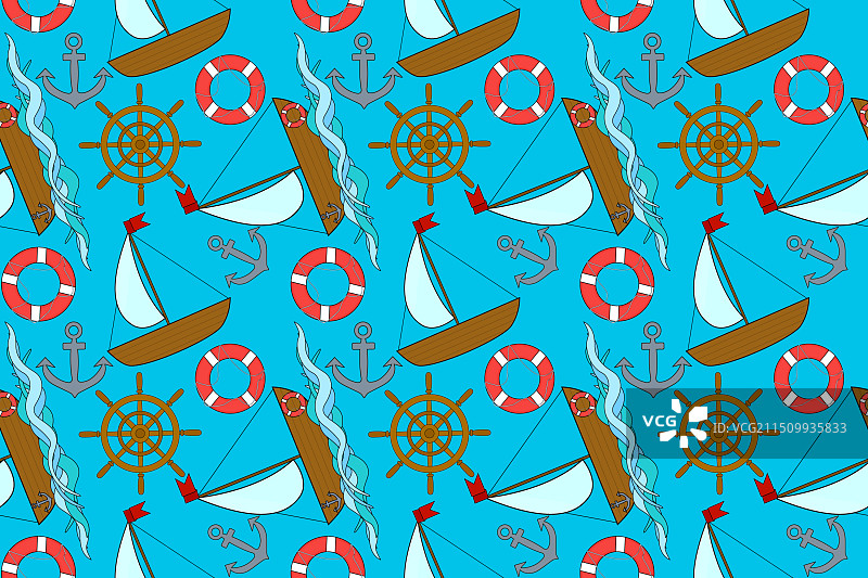 带船和锚的无缝航海图案图片素材