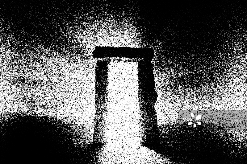科幻场景中的古代遗址，点画复古风格图片素材