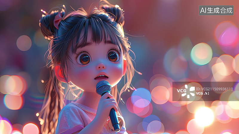 【AI数字艺术】一个小女孩在唱歌图片素材