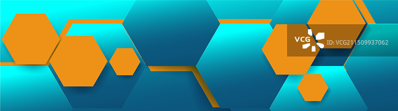 蓝色和橙色六边形抽象几何图片素材