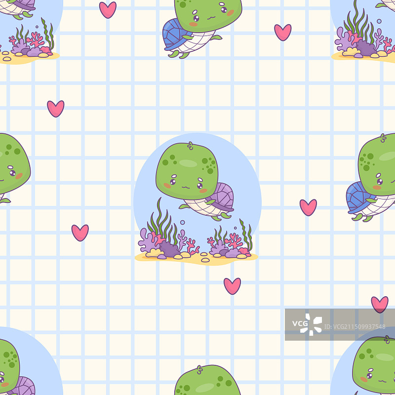 白色背景上的可爱卡通乌龟无缝图案图片素材