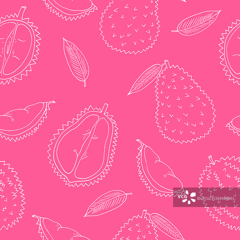 手绘涂鸦榴莲水果无缝图案图片素材