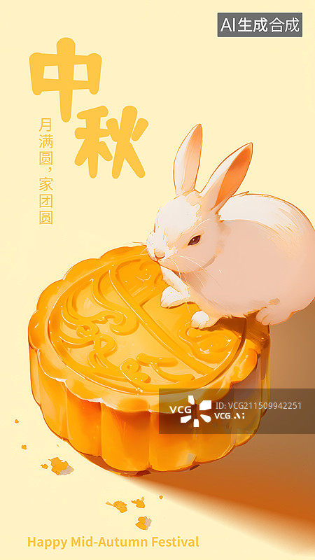【AI数字艺术】中秋节兔子月饼卡通插画图片素材