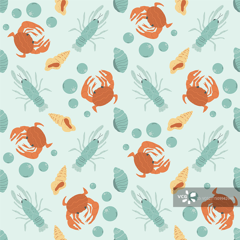 龙虾和甲壳类动物无缝图案图片素材