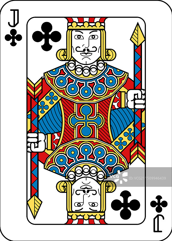梅花J扑克牌（黄、红、蓝、黑）图片素材