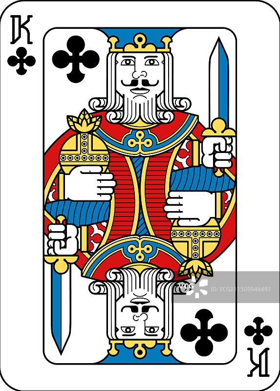 梅花K扑克牌（黄、红、蓝、黑）图片素材
