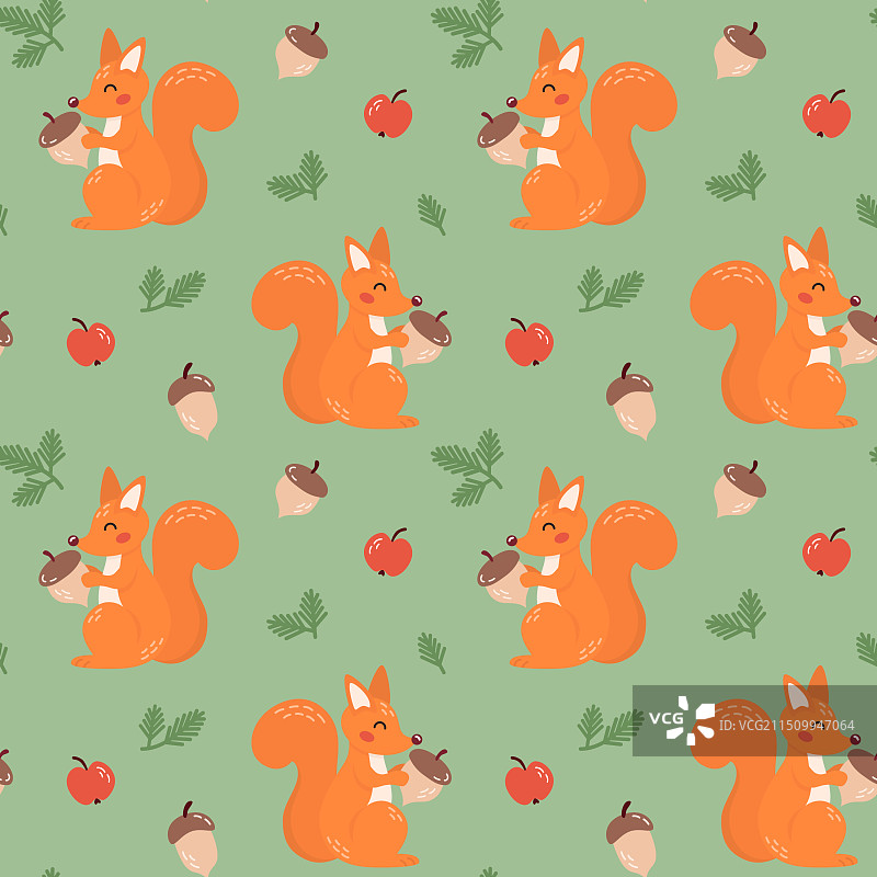 可爱松鼠与橡果无缝图案图片素材