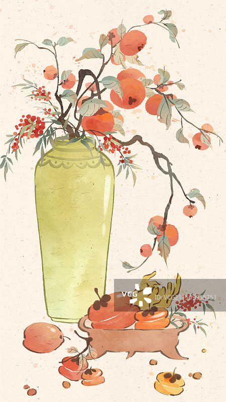 中国传统节气秋天节日柿子插画图片素材