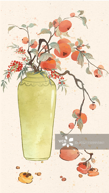 中国传统节气秋天节日柿子插画图片素材