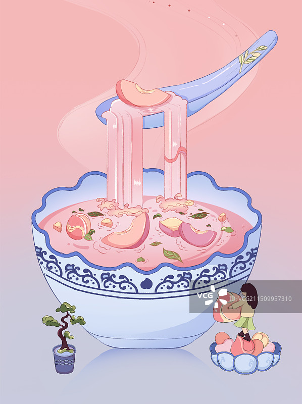 白桃乌龙茶包装插画图片素材