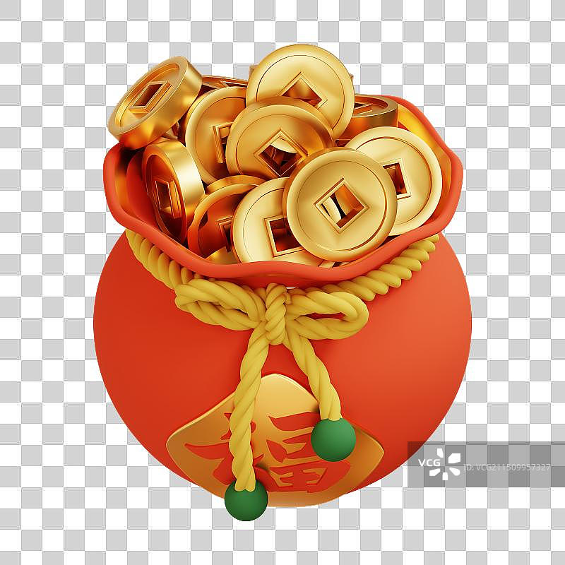 3D立体卡通福袋金币插画免抠元素图片素材