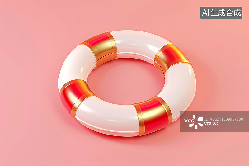 【AI数字艺术】3d渲染暑假金色充气游泳圈夏季元素图片素材