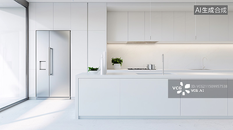 【AI数字艺术】简约家居现代厨房宽敞饭厅设计场景插图图片素材