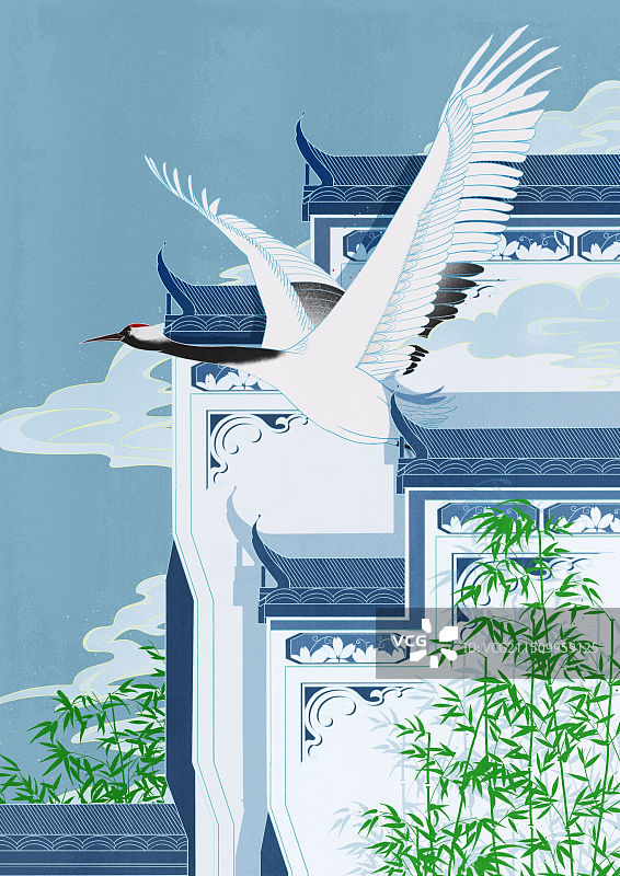 白鹤&徽式建筑图片素材