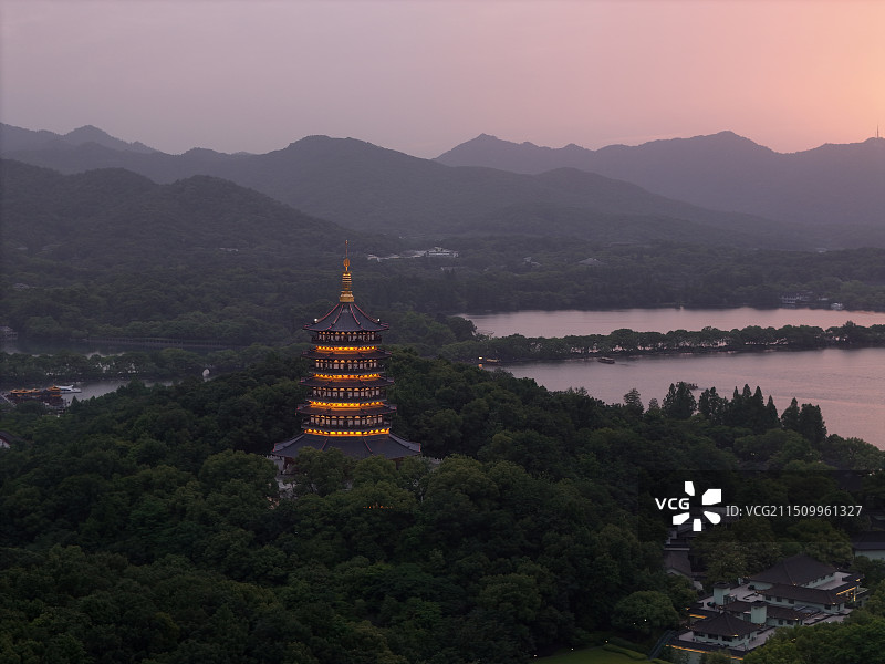 西湖长桥落日图片素材