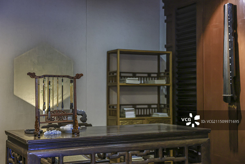 古代书房布置琴棋书画图片素材