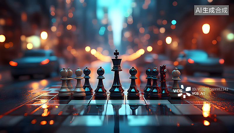 【AI数字艺术】国际象棋棋子与高楼图片素材