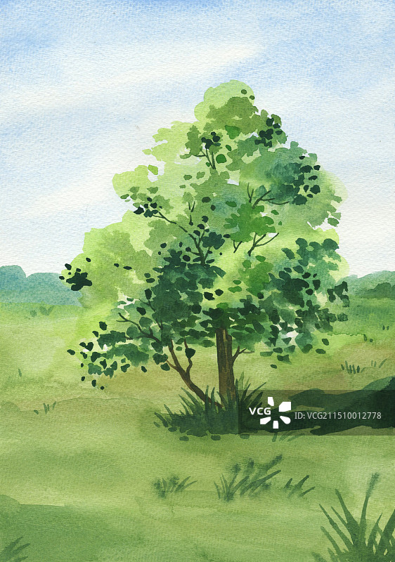 草地上的树插画图片素材