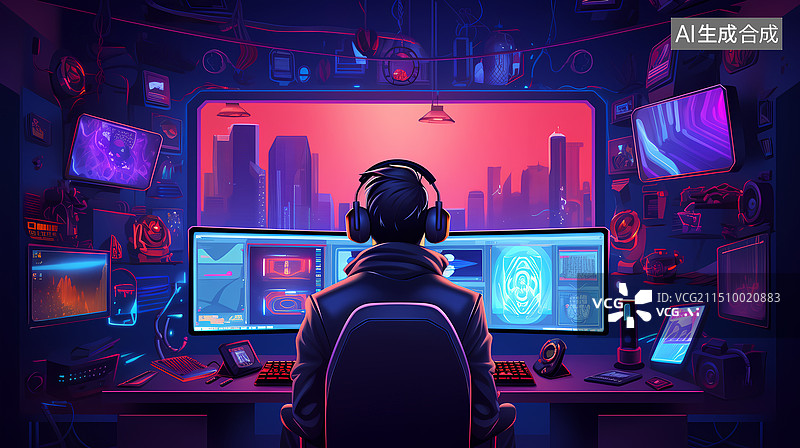 【AI数字艺术】玩家在网吧/工作室打游戏图片素材