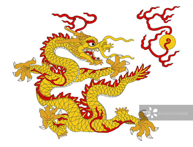 传统中国龙。北京故宫九龙壁墙壁上的龙。龙年。矢量线稿上色插画。图片素材