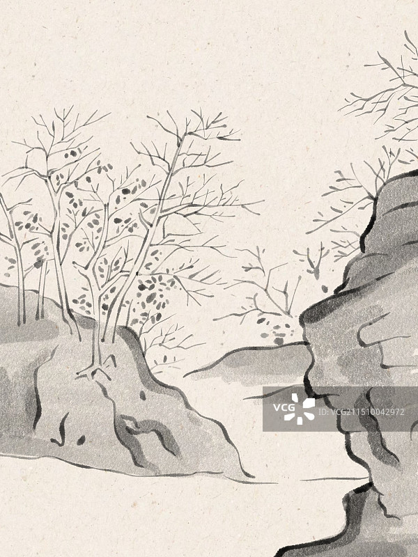 国风山脉手绘插画图片素材