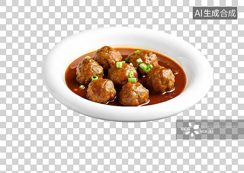 【AI数字艺术】放在盘子里的红烧狮子头，丸子，肉丸，牛肉丸，中国传统美食免抠元素图片素材