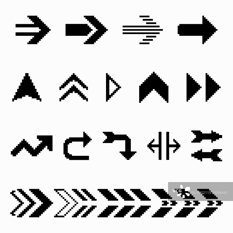 黑色箭头像素艺术8位图合集图片素材