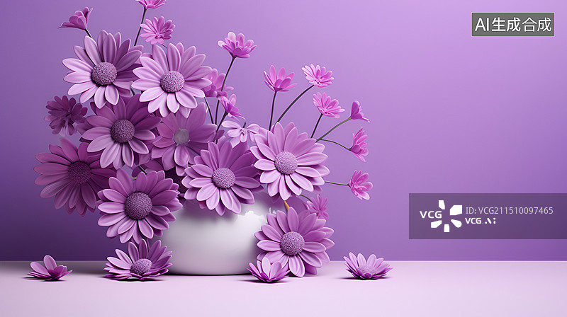 【AI数字艺术】紫色调小雏菊插花图片素材