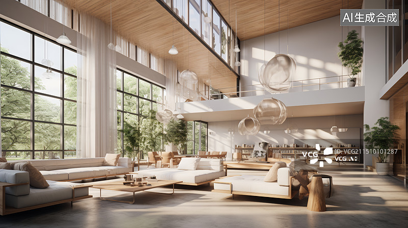 【AI数字艺术】现代风格的建筑室内客厅图片素材