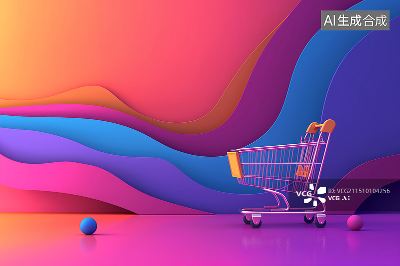 【AI数字艺术】彩色背景的购物车图片素材
