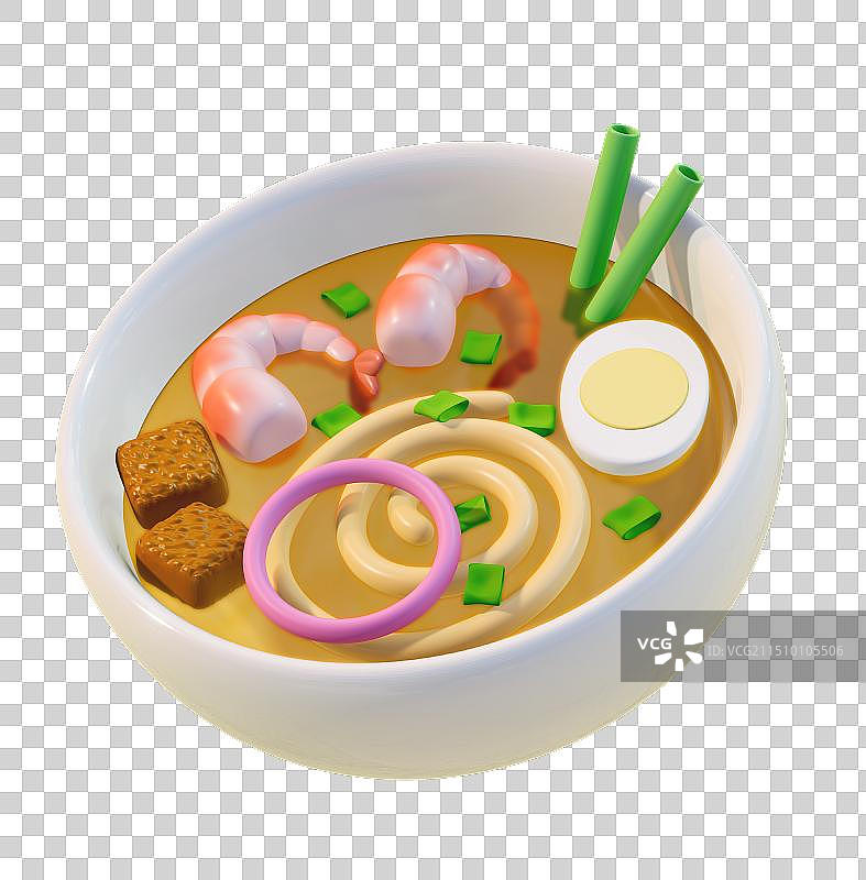 一碗海鲜面3D美食卡通插画元素图片素材