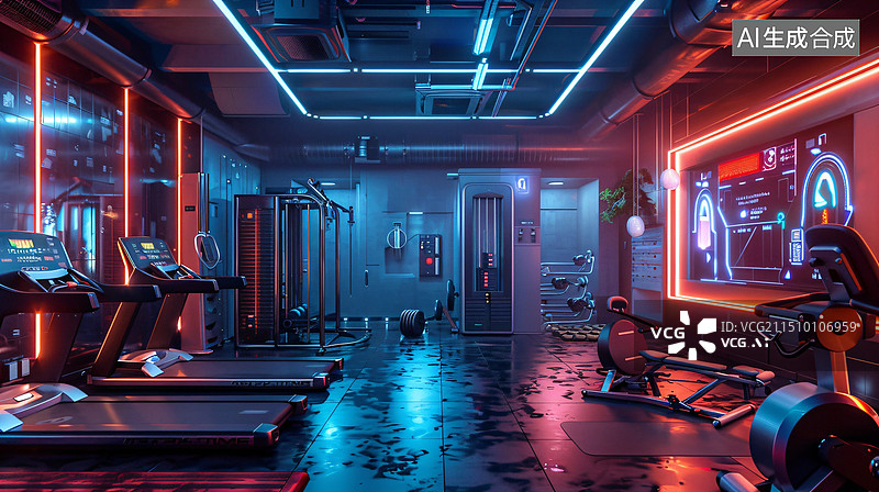 【AI数字艺术】科技感健身房图片素材