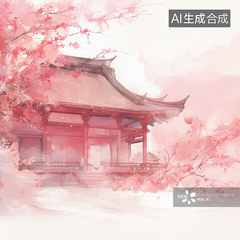 【AI数字艺术】春天樱花盛开明亮风光图片素材