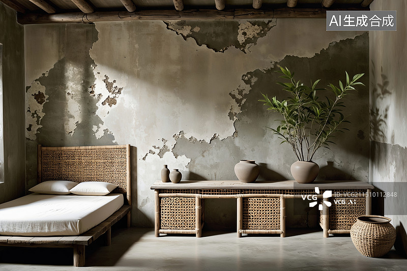 【AI数字艺术】侘寂风复古空间设计图片素材
