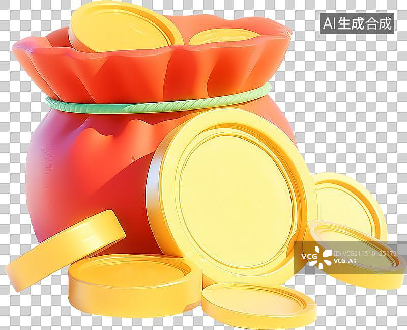 【AI数字艺术】红色福袋里装满金币金融投资理财收益3D插画图片素材