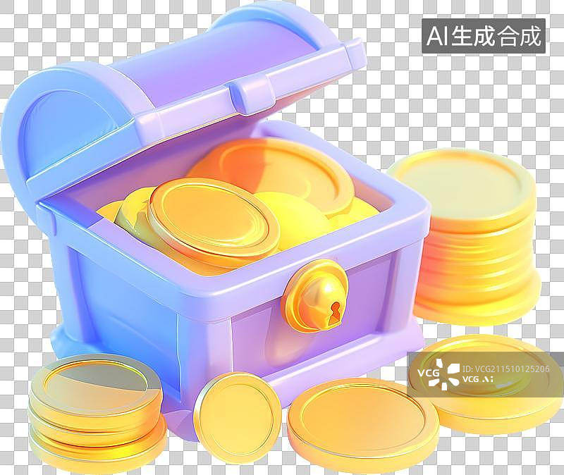 【AI数字艺术】宝箱里装着金币财产金融投资理财收益3D插画图片素材