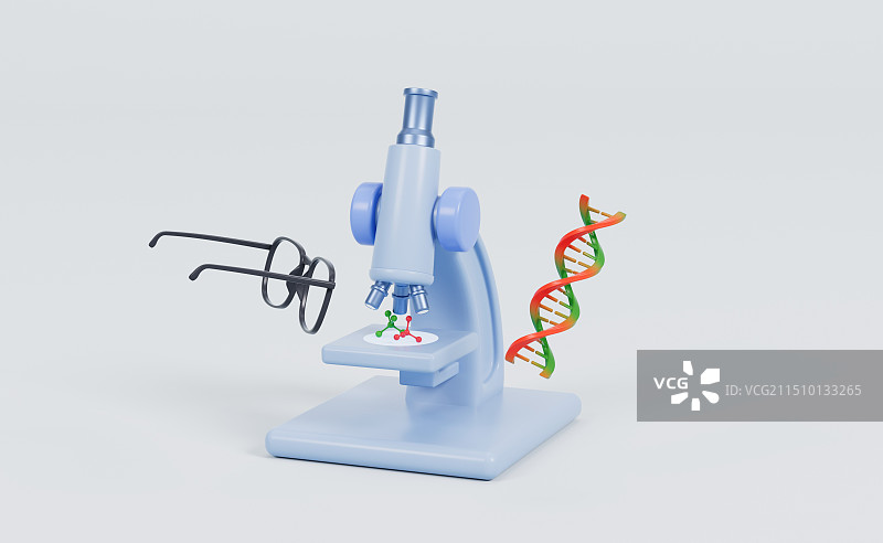 生物科技显微镜与分子3D渲染图片素材