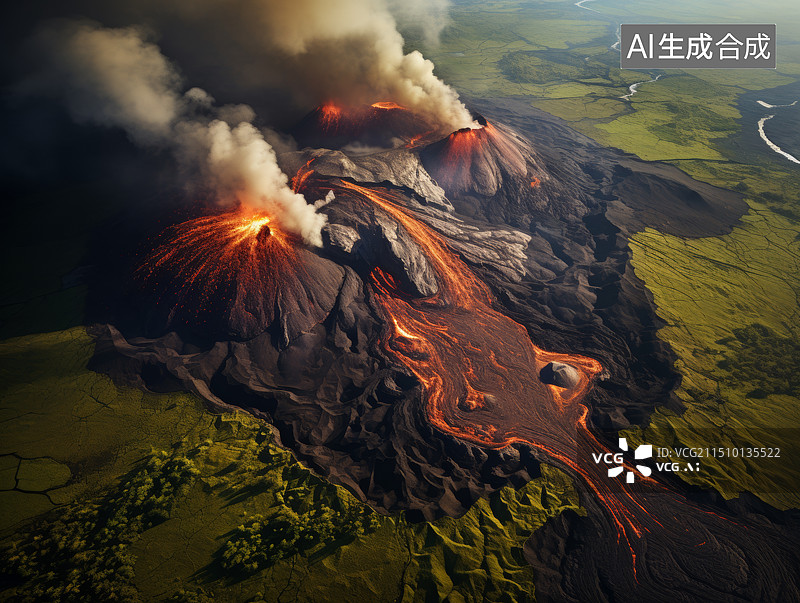 【AI数字艺术】火山景观的高角度视图图片素材