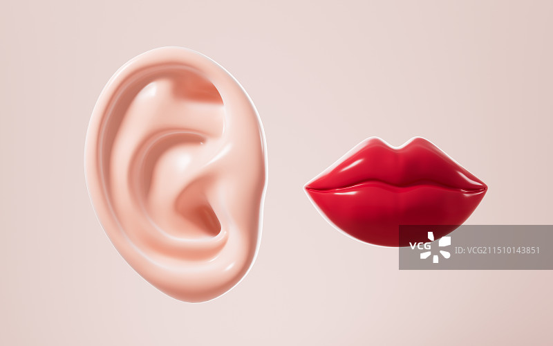 人类耳朵和嘴巴模型3D渲染图片素材